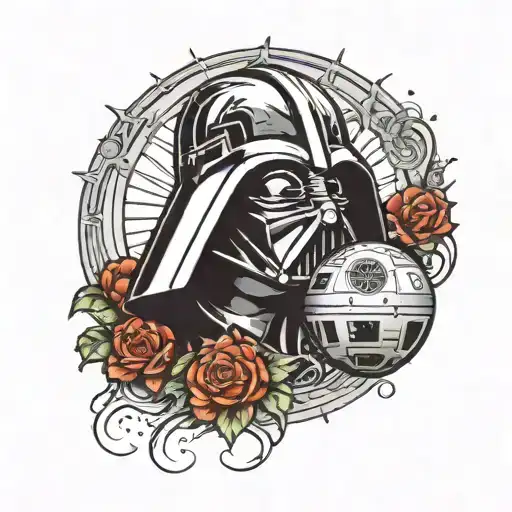 darth vader and death star tattoo design idea