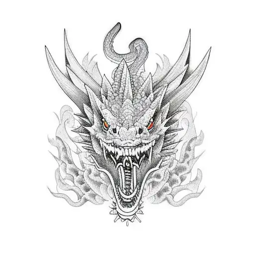 dragón oriental pensado para una pierna en vertical  tattoo design idea