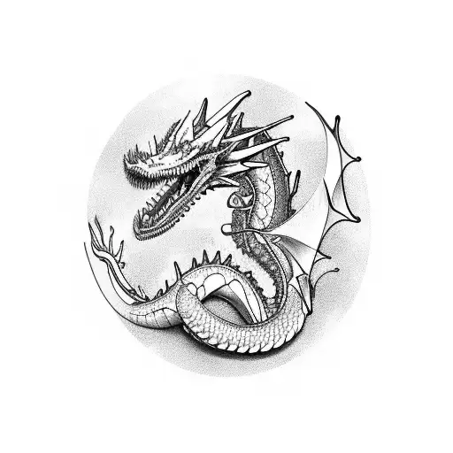 dragón oriental pensado para una pierna en vertical  tattoo design idea