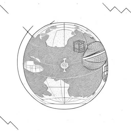 globe with a cruise ship at the bottom and an aeroplane at the top tattoo design idea