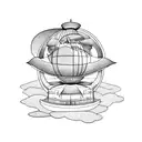globe with a cruise ship around the bottom and an aeroplane around the top tattoo design idea