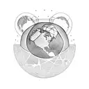 globe with a cruise ship around the bottom and an aeroplane around the top tattoo design idea