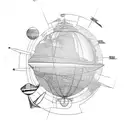 globe with a cruise ship around the bottom and an aeroplane around the top tattoo design idea
