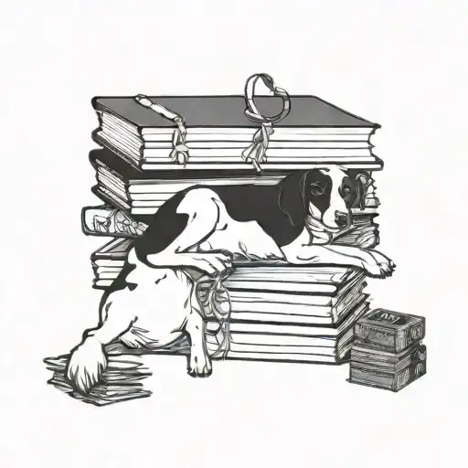 A stack of books with a dog resting on top, showcasing your love for publishing and dogs tattoo design idea