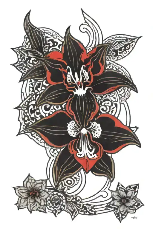 black and red orchid with mandala design incorporating tattoo design idea