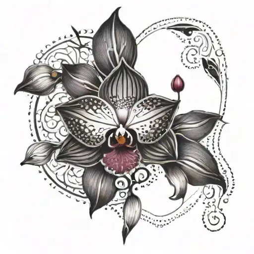 black and red orchid with mandala design incorporating tattoo design idea