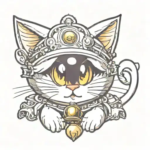 Cute neko cat with bell tattoo design idea