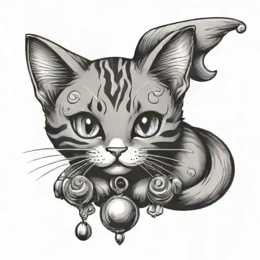 Cute neko cat with bell tattoo design idea