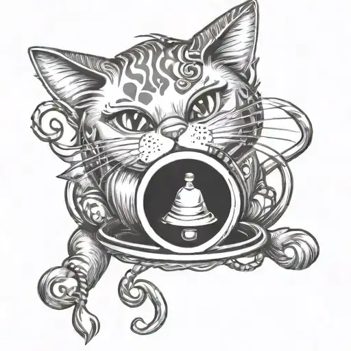 Cute neko cat with bell tattoo design idea