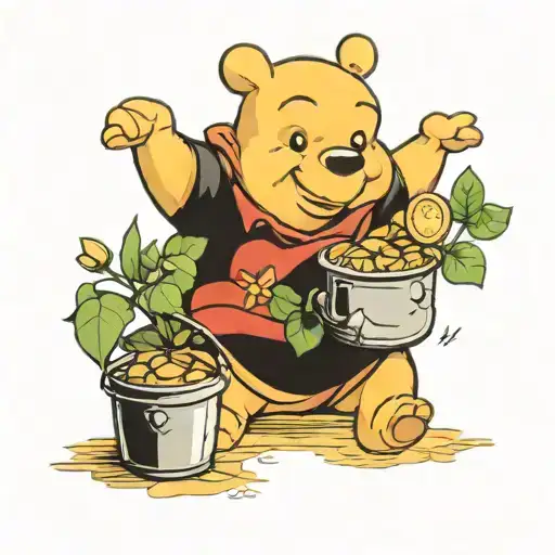 mad Winnie the Pooh with pot of money  tattoo design idea