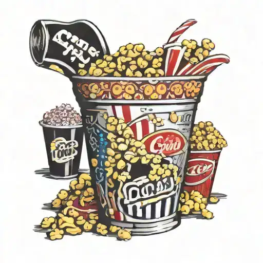 A popcorn bucket filled with various movie snacks like candy and soda tattoo design idea
