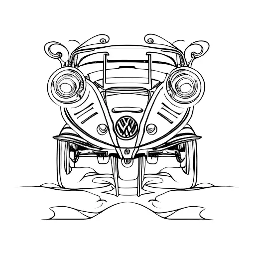 volkswagen bug convertible, side profile, minimal, no background tattoo design idea