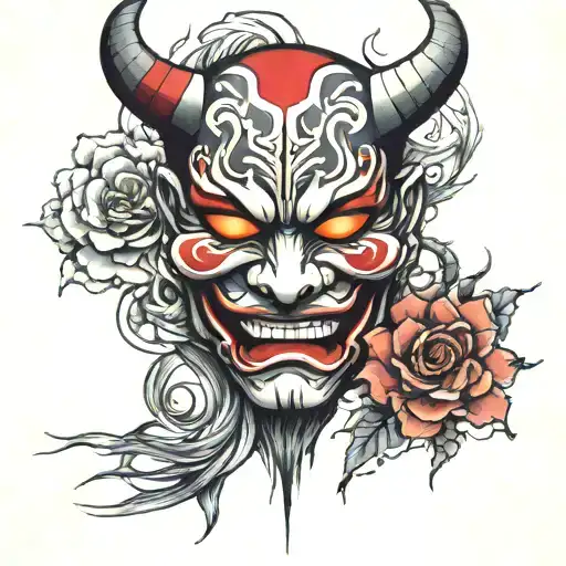 Oni mask split in half with anonymous mask on the other side tattoo design idea