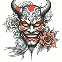 Oni mask split in half with anonymous mask on the other side tattoo design idea