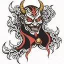 Oni mask split in half with anonymous mask on the other side tattoo design idea