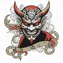 Oni mask split in half with anonymous mask on the other side tattoo design idea