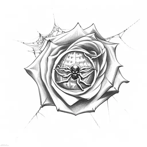 rose with spider web spider hanging down tattoo design idea