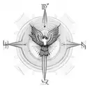 phoenix flying over a compass, surrounded by roses, musical notes tattoo design idea