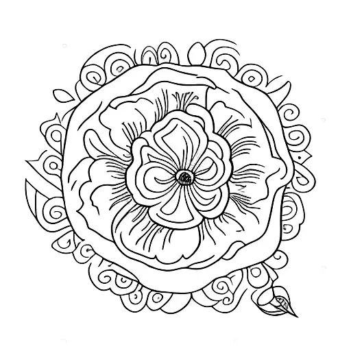 small tattoo marigold flower, sweet pea flower, and morning glories with stem and leaves  tattoo design idea
