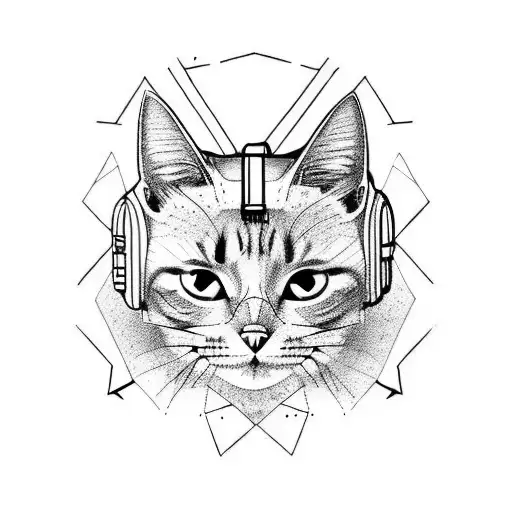 cat in space tattoo design idea