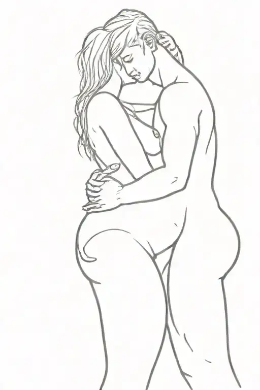 nude slim young pregnant european blonde teenage girl and muscular black man tattoo design idea