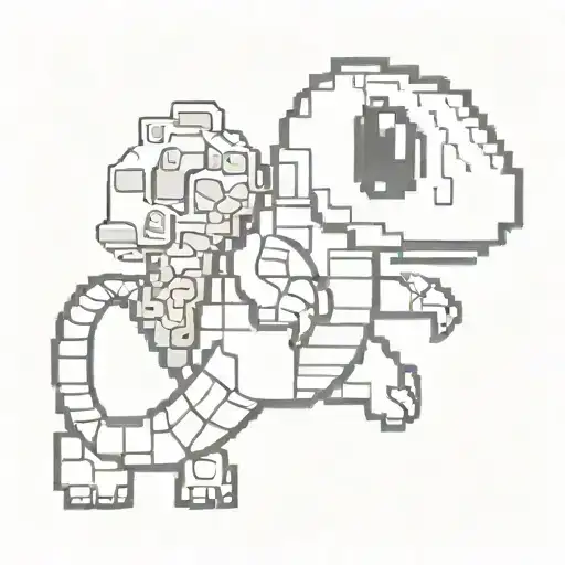 Create a tattoo Charmander in pixel art, pickaxe with pebbles from the movie Shawshank tattoo design idea