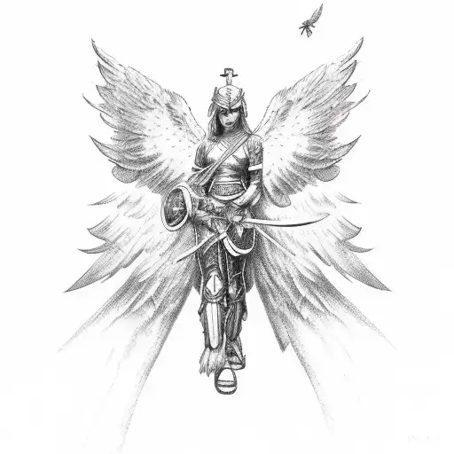 warrior angel with wings tattoo design idea