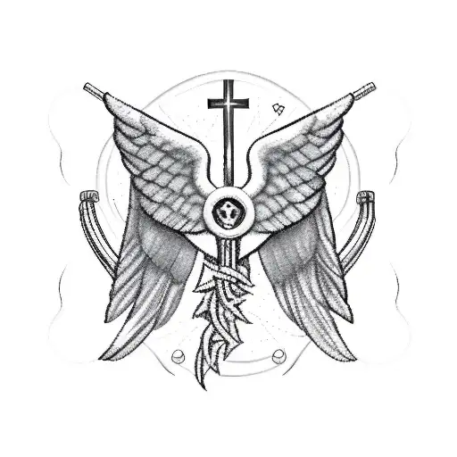 A tribal nurse symbol with angel wings and medical tools tattoo design idea