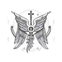 A tribal nurse symbol with angel wings and medical tools tattoo design idea