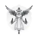 A tribal nurse symbol with angel wings and medical tools tattoo design idea