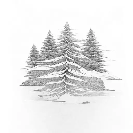 Coniferous trees with the red river in the middle surrounded by pineapples and rastafari colors tattoo design idea