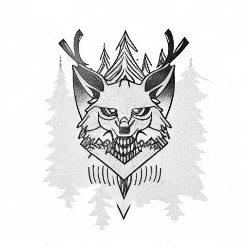 drinking wine and eating pizza in a forest tattoo design idea