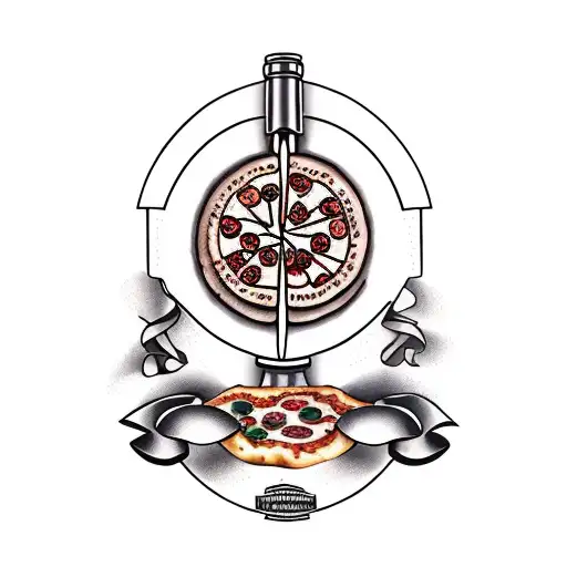 pizza oven and wine bottle tattoo design idea