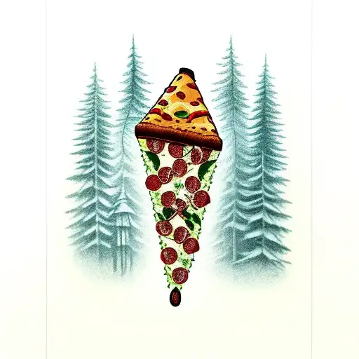 drinking wine and eating pizza in a forest tattoo design idea