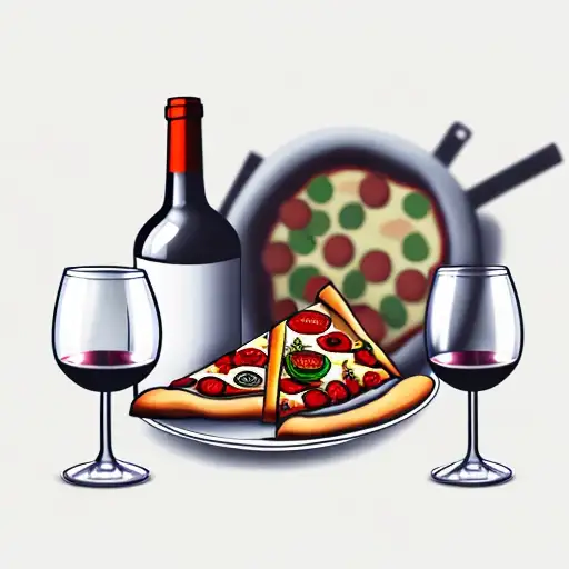 wine bottle and wine glass and pizza and fried chicken tattoo design idea