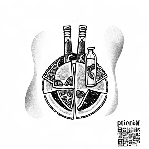 wine and pizza tattoo design idea