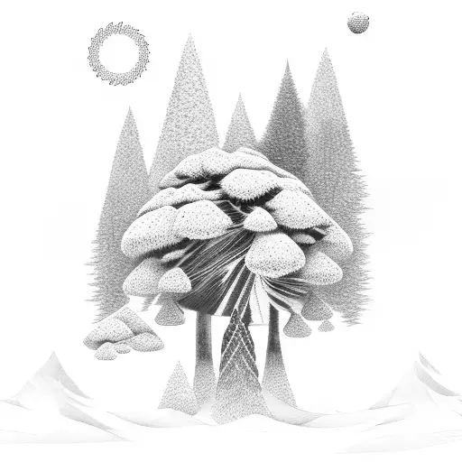 Coniferous trees on a river and pineapples and rastafari colors tattoo design idea