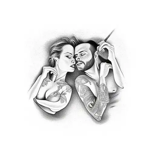 Two swingers couples in bed tattoo design idea