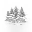 Coniferous trees with the red river in the middle surrounded by pineapples and rastafari colors tattoo design idea