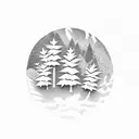 Coniferous trees with the red river in the middle surrounded by pineapples and rastafari colors tattoo design idea