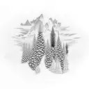 Coniferous trees with the red river in the middle surrounded by pineapples and rastafari colors tattoo design idea