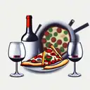 wine bottle and wine glass and pizza and fried chicken tattoo design idea