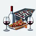 wine bottle and wine glass and pizza and fried chicken tattoo design idea