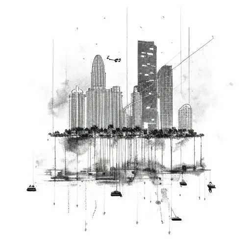Miami skyline within a heartbeat form tattoo design idea