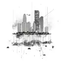 Miami skyline within a heartbeat form tattoo design idea
