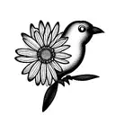 yellow bird with daisies tattoo design idea