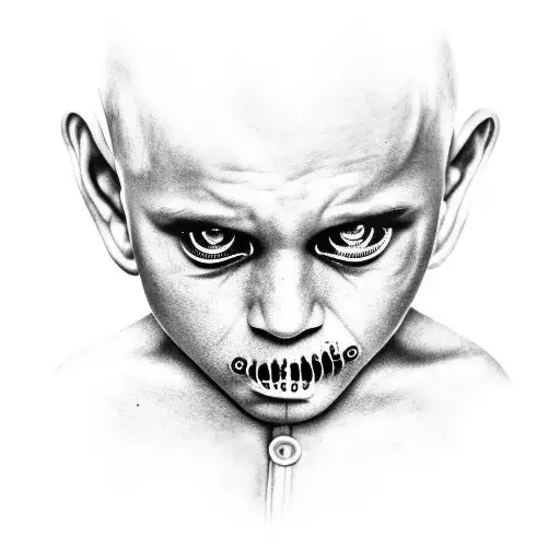 sad Kid wearing a balaclave made from a shirt with burning city reflecting from his eyes tattoo design idea