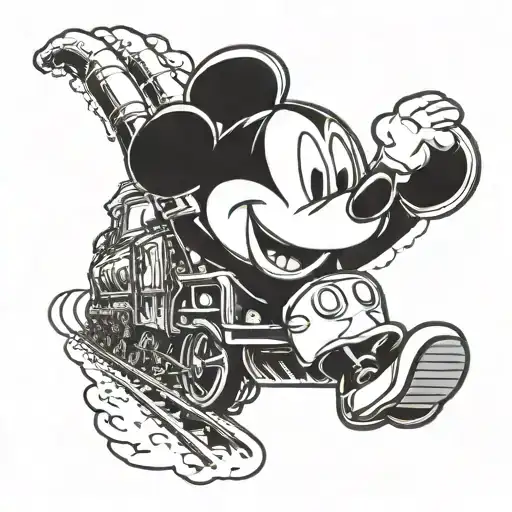mickey mouse on a train tattoo design idea