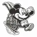 mickey mouse on a train tattoo design idea