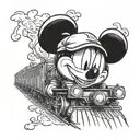mickey mouse on a train tattoo design idea